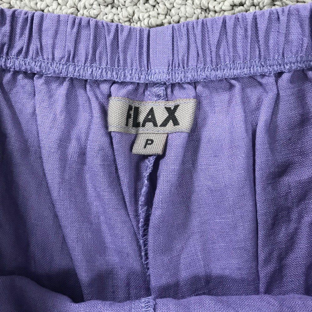 Flax Purple 100% Linen Cropped Wide Leg Pants Elastic Waist Boho Womens Petite P - Picture 3 of 7